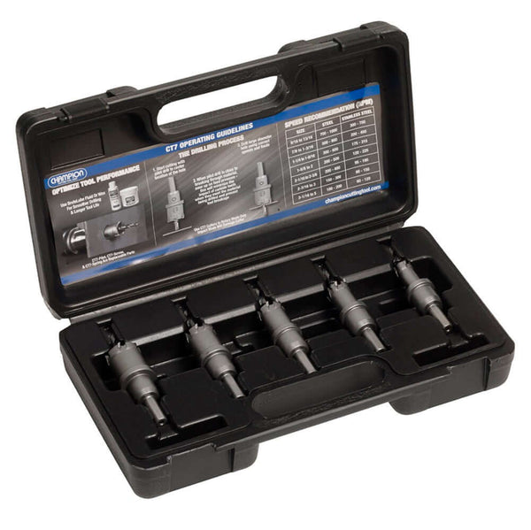 Champion CT7P-SET-4, a 4-piece hole cutter set with carbide-tipped cutters, designed for durable and precise cutting in various tough materials.